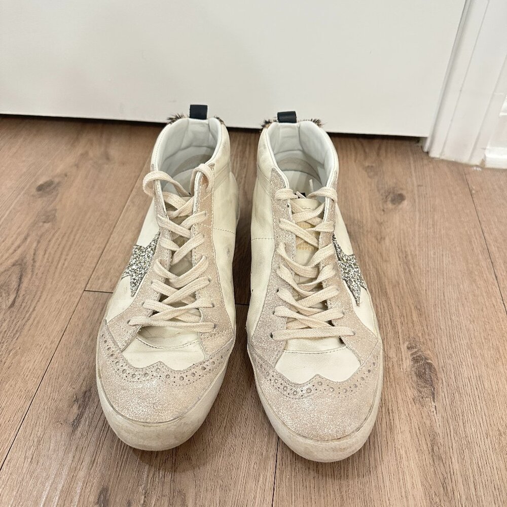 GOLDEN GOOSE Mid Star Sneaker (Women) in White/ Platinum/ Leo Size 9US / 39EU - Picture 3 of 15